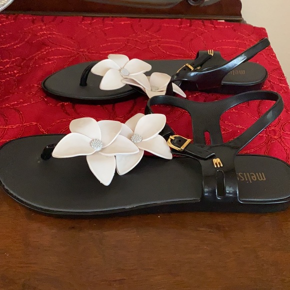 Melissa black white flower jelly sandals sz 9 - Picture 2 of 5